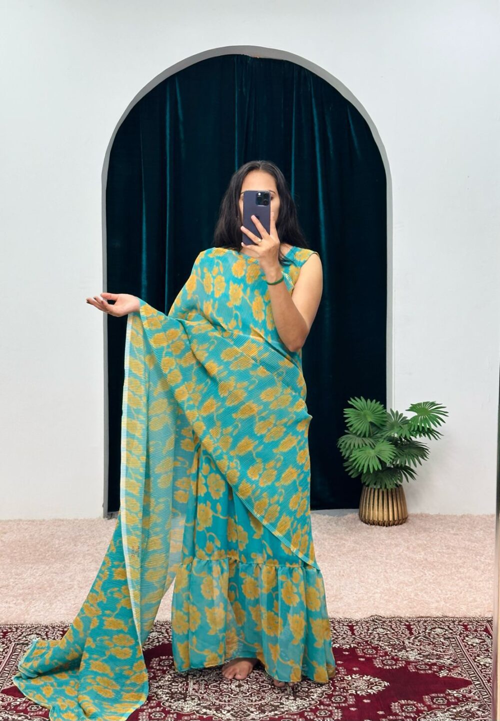 Green Saree Gown-Stylistswear