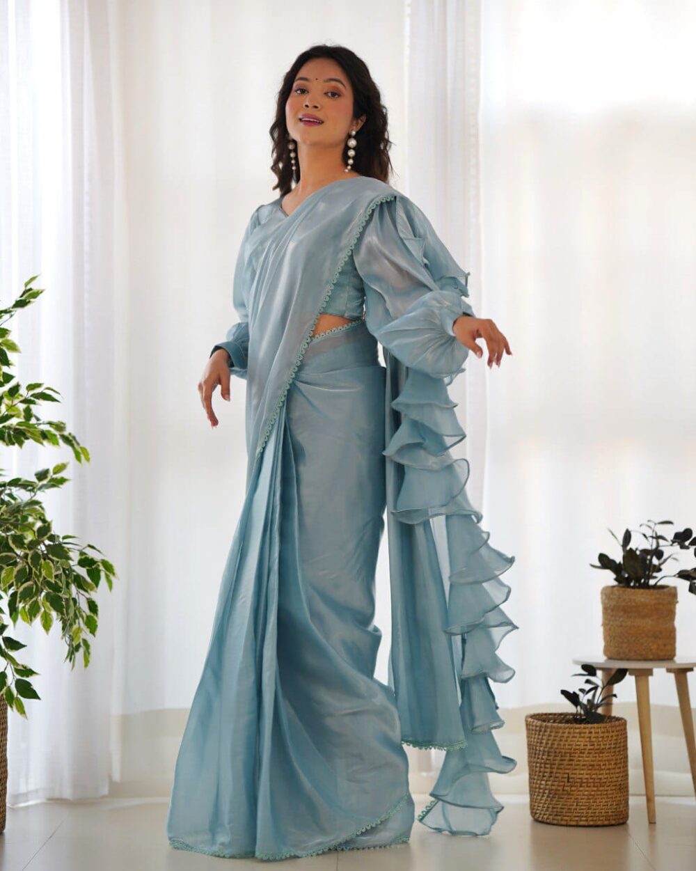 Blue Organza Saree-stylistswear