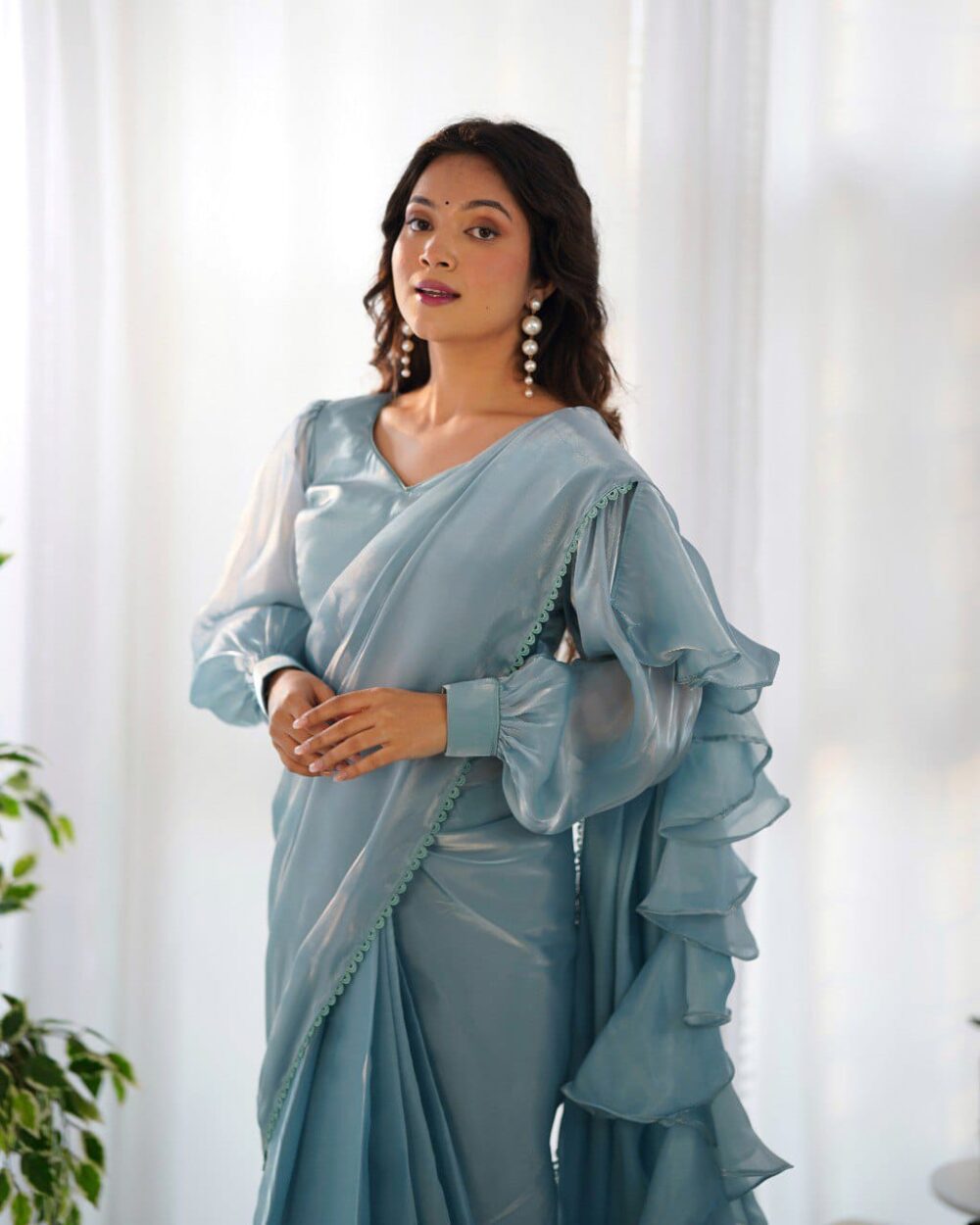 Blue Organza Saree-stylistswear