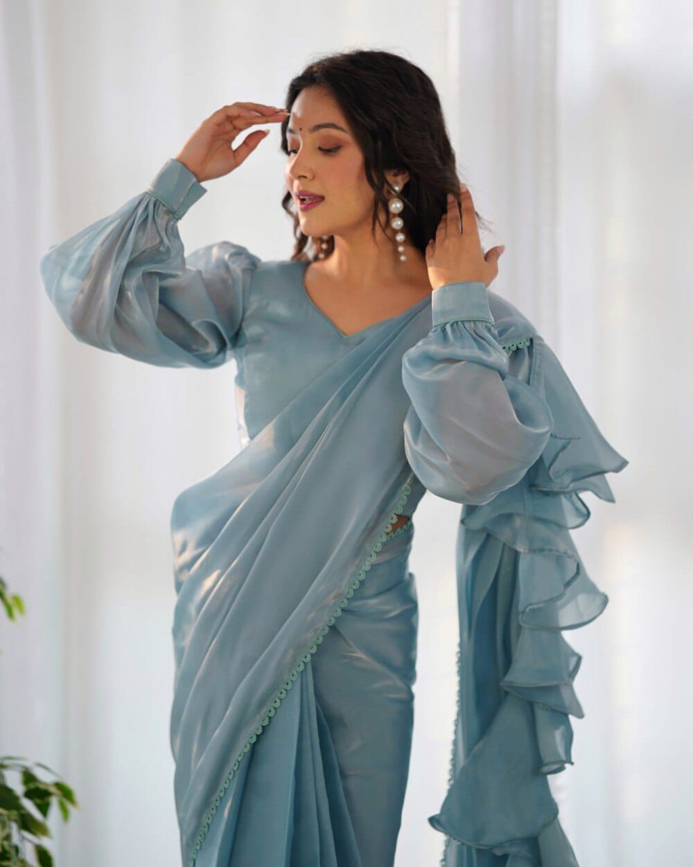 Blue Organza Saree-stylistswear